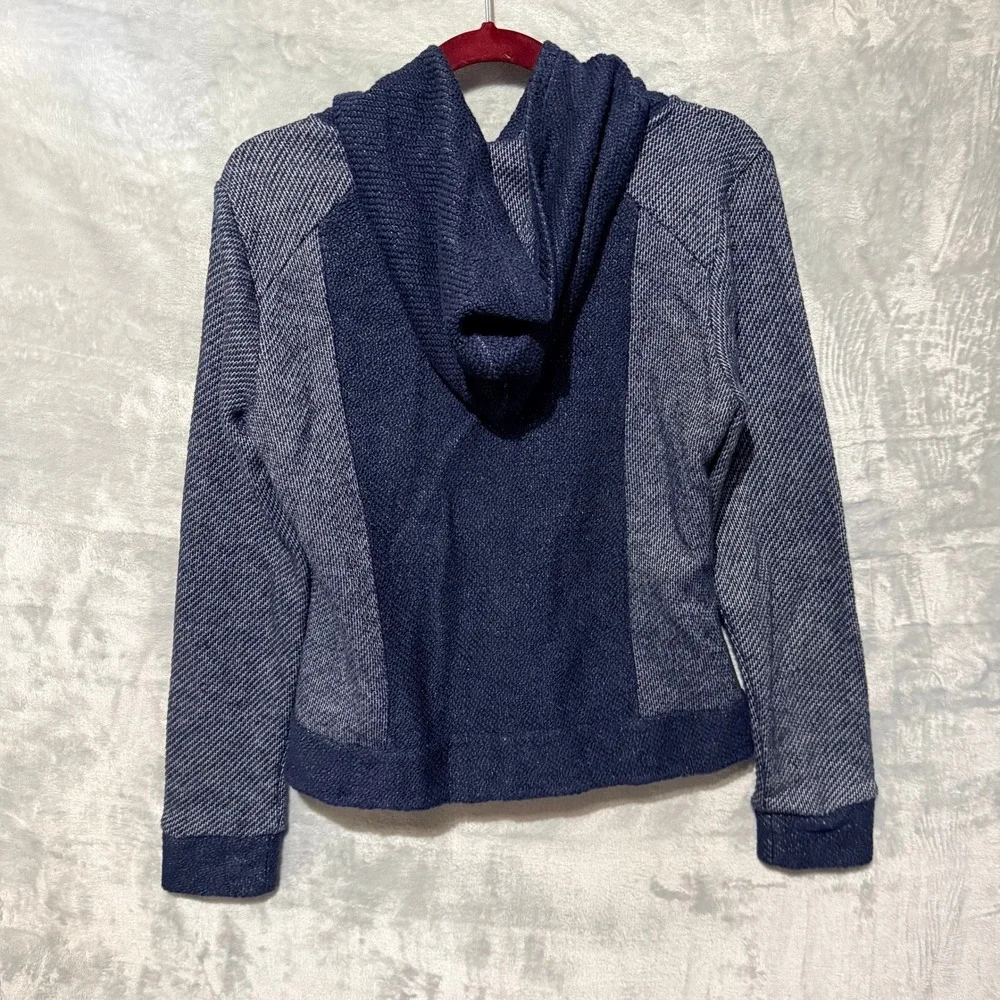Lucky Brand Moto Hoodie Womens Medium Navy Blue Asymmetric Zip Textured Knit